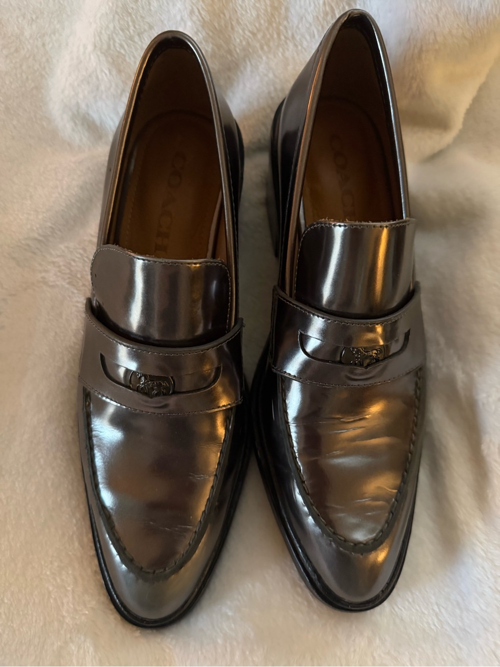 Coach Men’s Glossy Dark Brown Penny Loafers